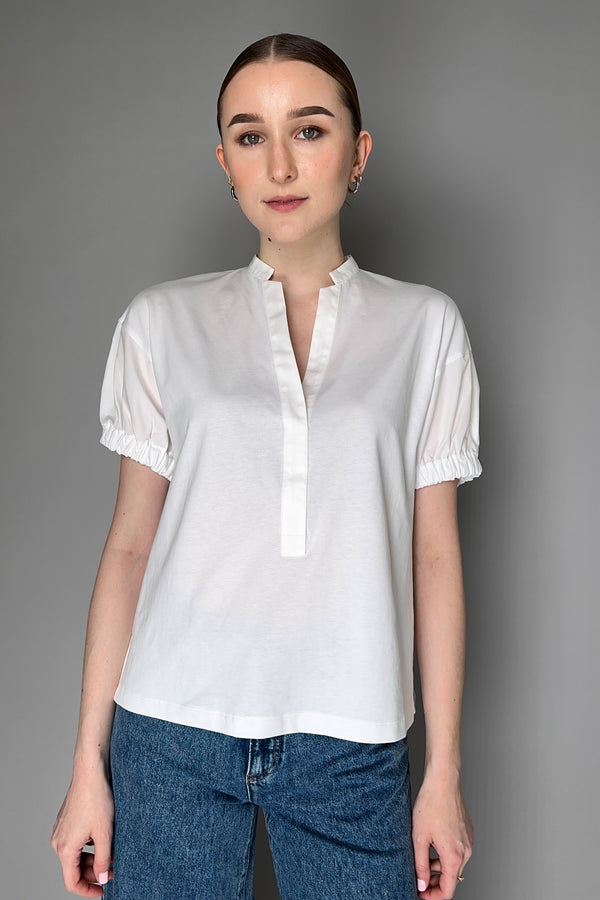 Rosso 35 Cotton Shirt with Gathered Puff Sleeves in White