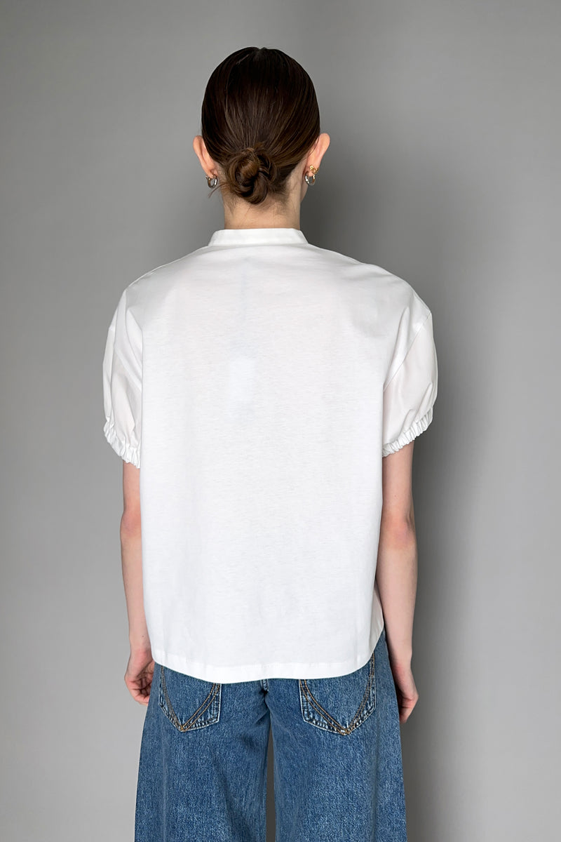 Rosso 35 Cotton Shirt with Gathered Puff Sleeves in White