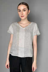 Rosso 35 Striped Linen Top in Beige and White