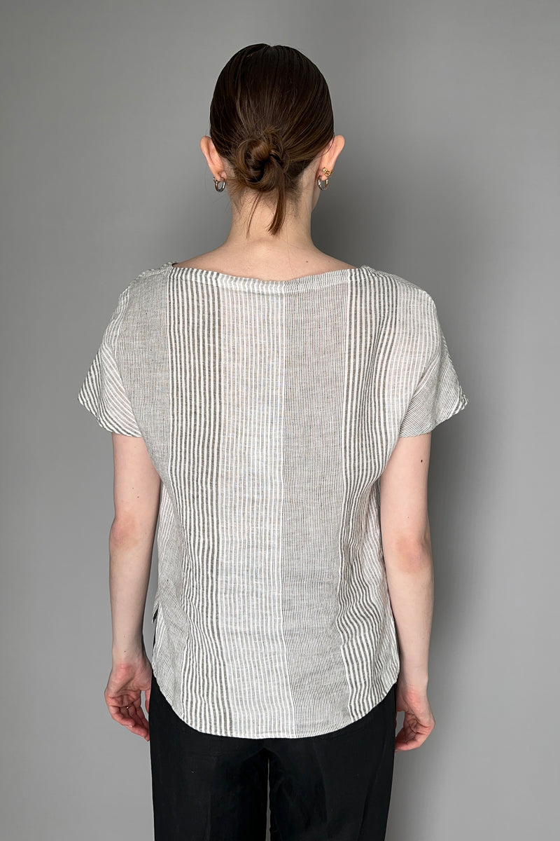 Rosso 35 Striped Linen Top in Beige and White