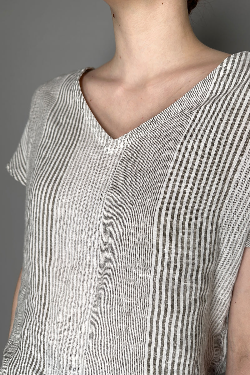 Rosso 35 Striped Linen Top in Beige and White