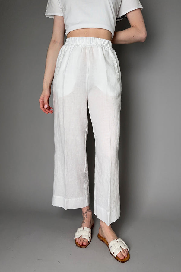 Rosso 35 Wide Leg Cropped Linen Pant in White