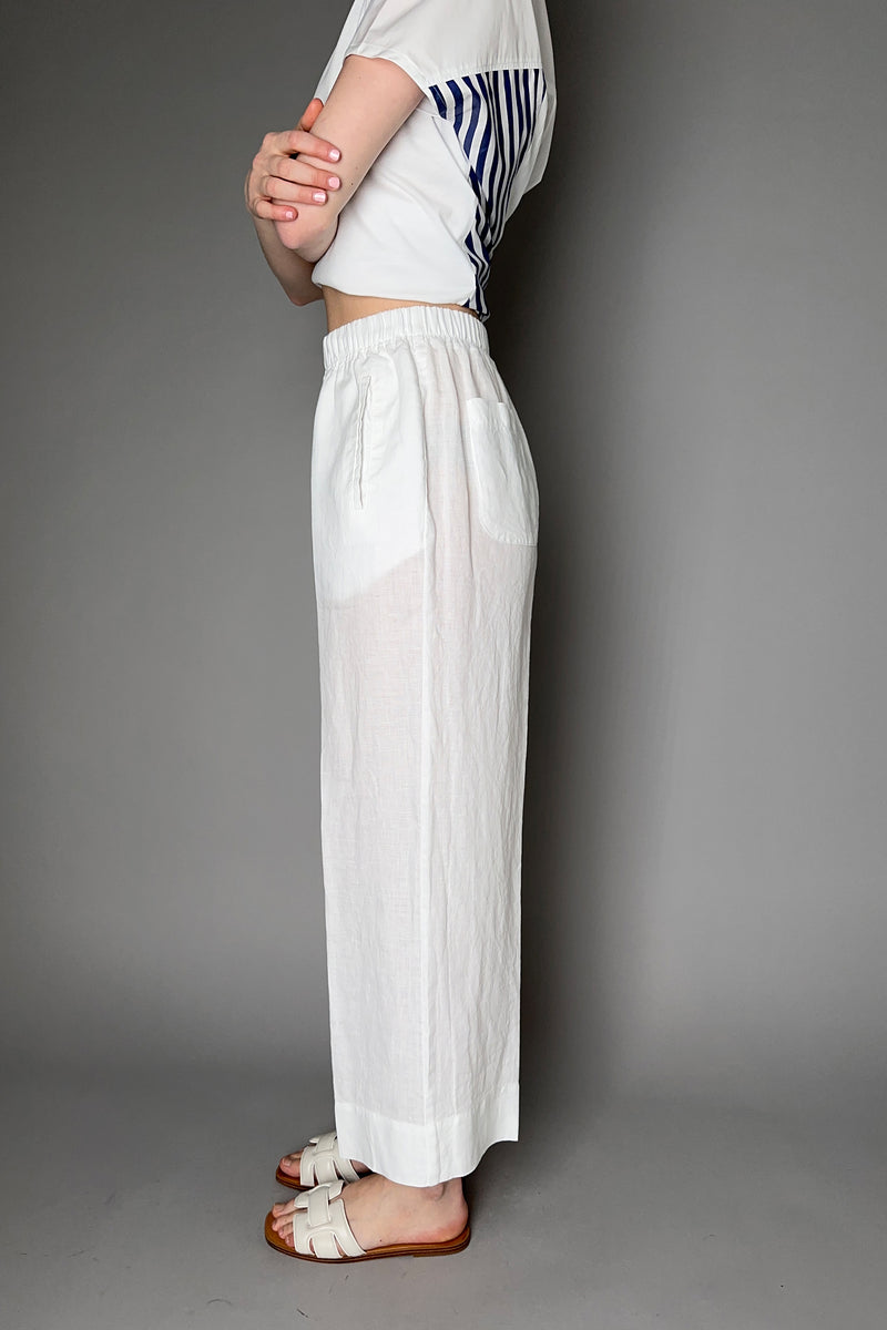 Rosso 35 Wide Leg Cropped Linen Pant in White