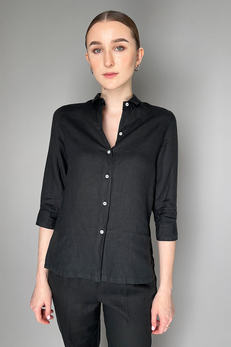 Rosso 35 Linen Button-Up Blouse in Black