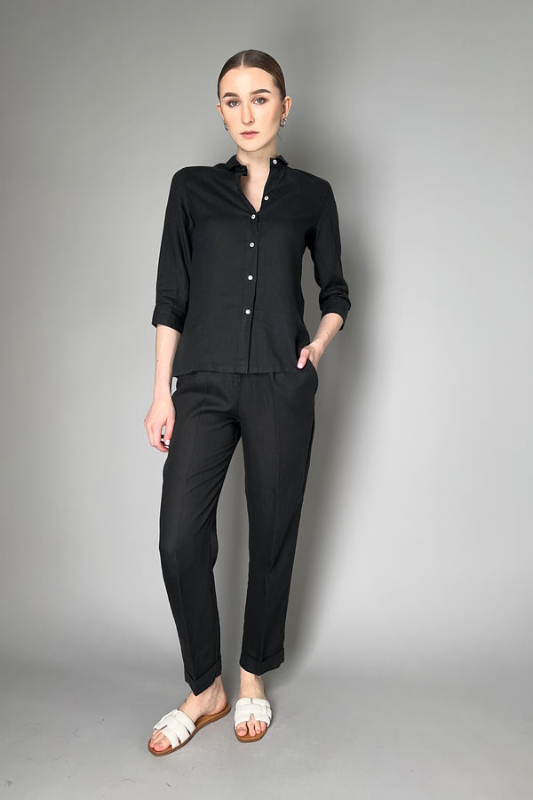 Rosso 35 Linen Button-Up Blouse in Black