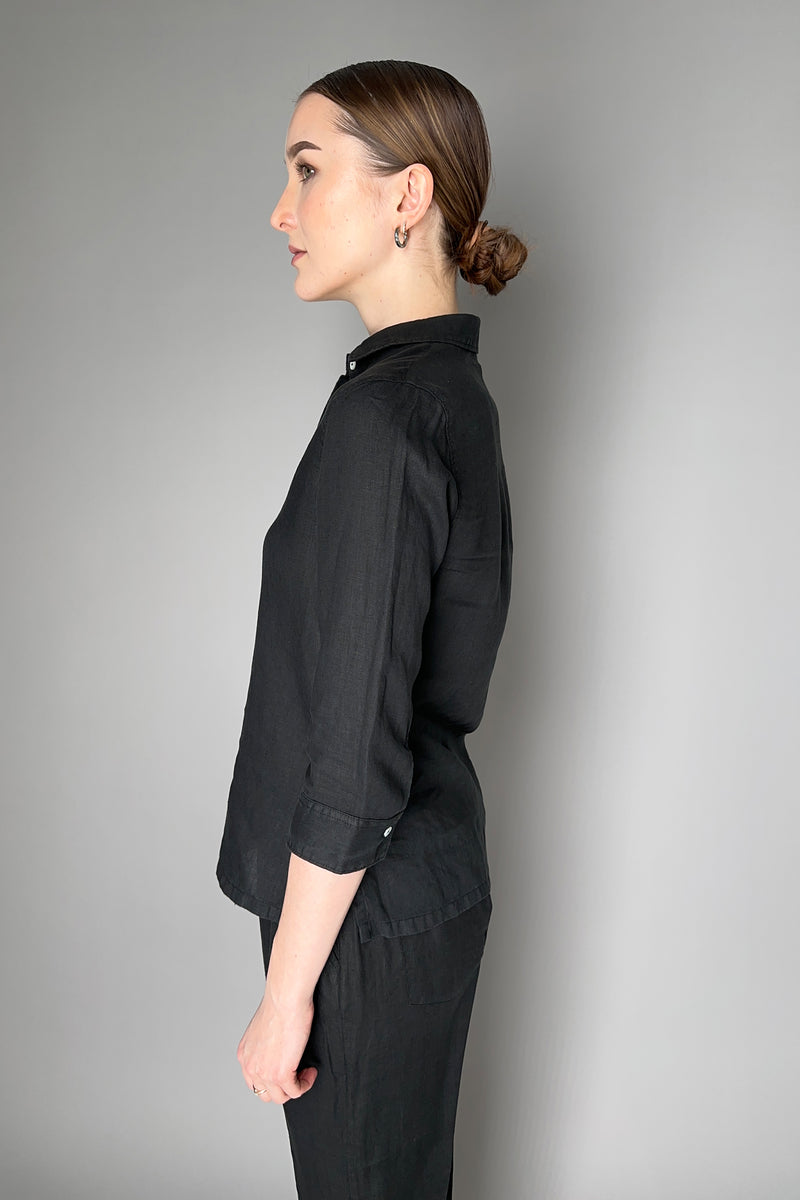 Rosso 35 Linen Button-Up Blouse in Black