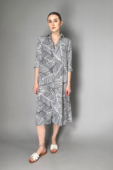 Rosso 35 Long Linen Dress with White and Grey Print