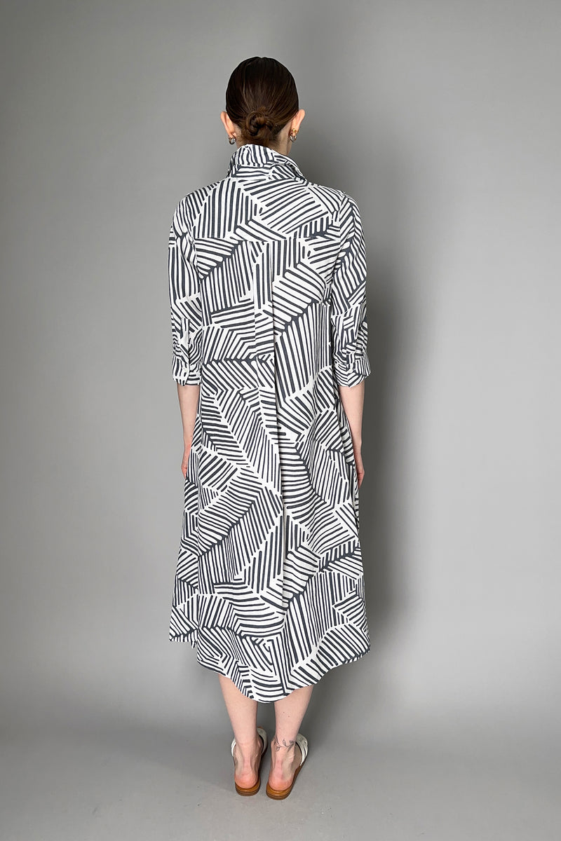 Rosso 35 Long Linen Dress with White and Grey Print
