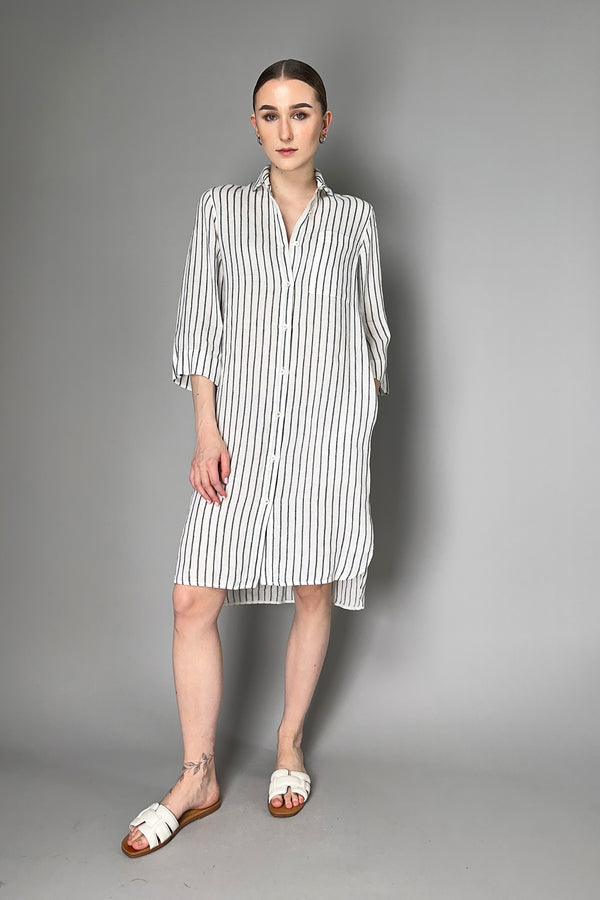 Rosso 35 Linen Shirt Dress with Charcoal and White Stripes