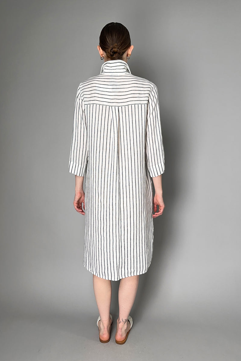 Rosso 35 Linen Shirt Dress with Charcoal and White Stripes