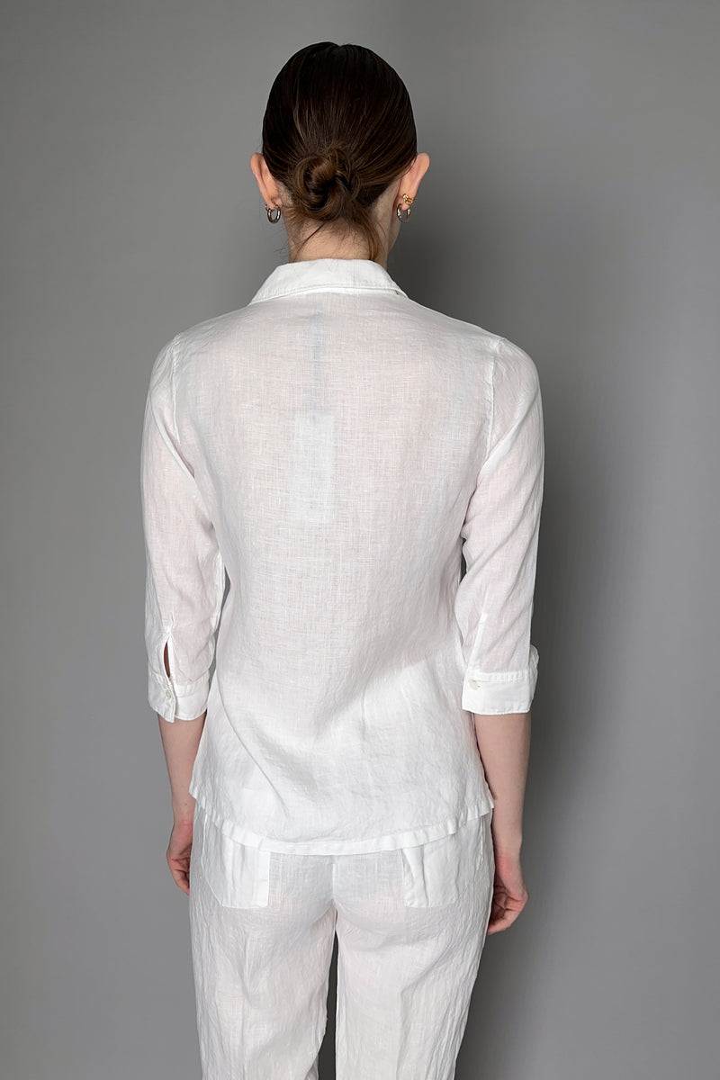 Rosso 35 Linen Button-Up Blouse in White