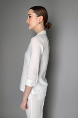 Rosso 35 Linen Button-Up Blouse in White