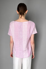 Rosso 35 Striped Linen Top in Pink and White