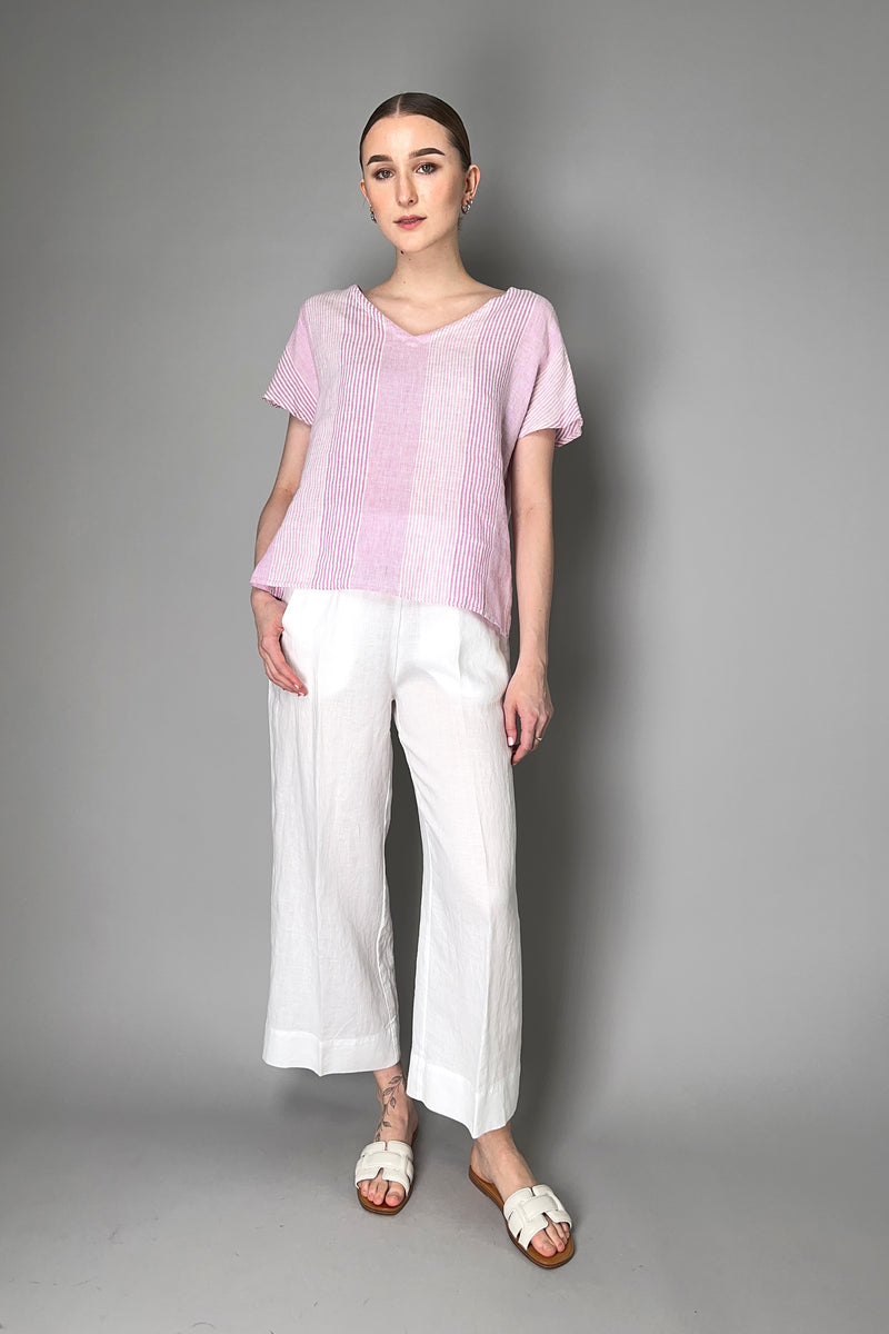 Rosso 35 Striped Linen Top in Pink and White