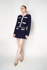 Self-Portrait Navy Crochet Contrast Trim Mini Skirt Vancouver. Shop Online or in Store.