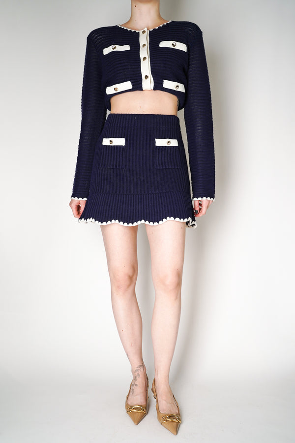 Self-Portrait Navy Crochet Contrast Trim Mini Skirt Vancouver. Shop Online or in Store.