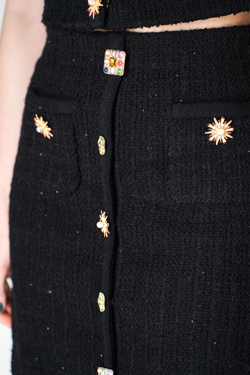 Self-Portrait Black Jewel Button Knit Mini Skirt Vancouver. Shop Online or in Store.