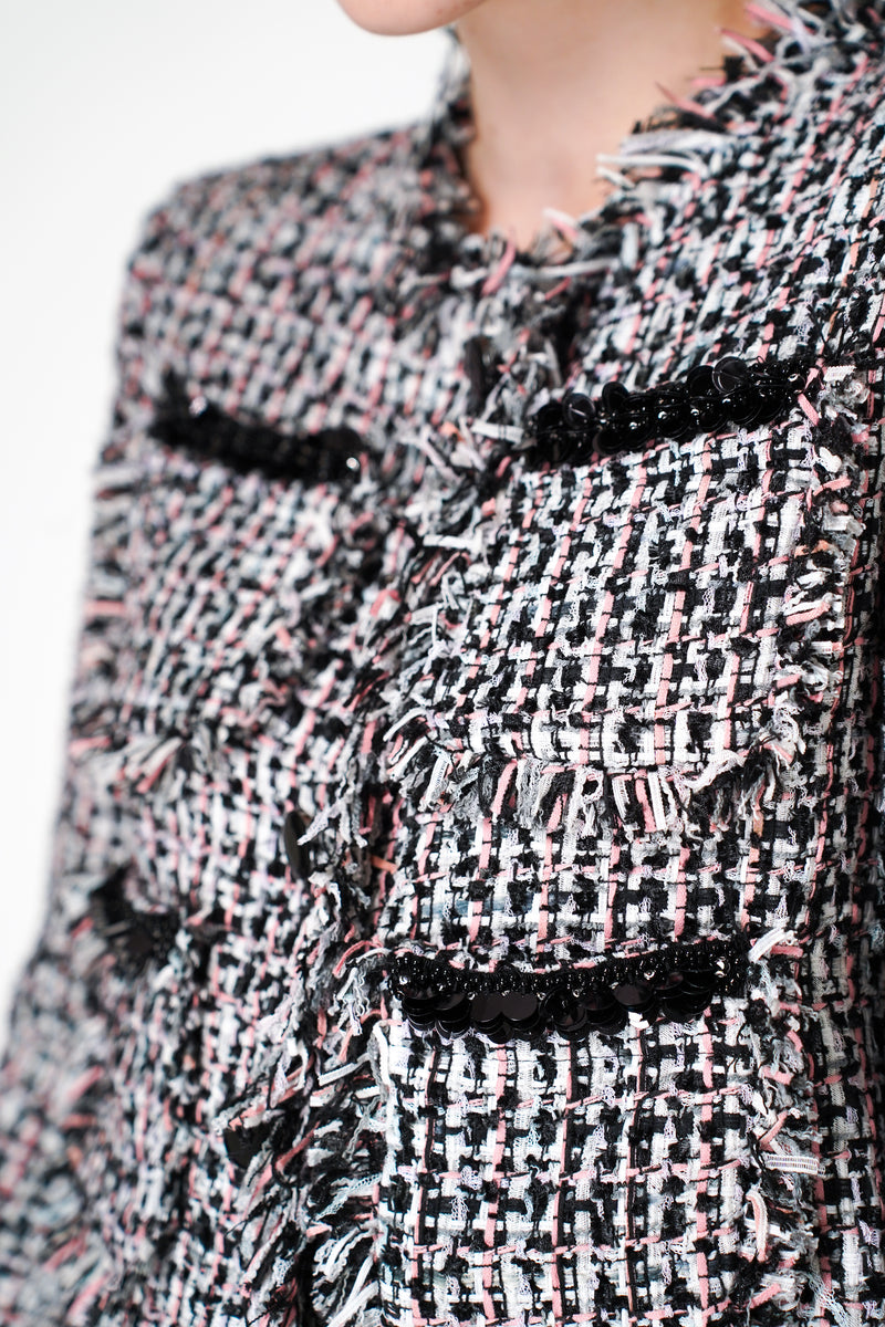 Self-Portrait Black and Pink Fringed Bouclé Jacket Vancouver. Shop Online or in Store.