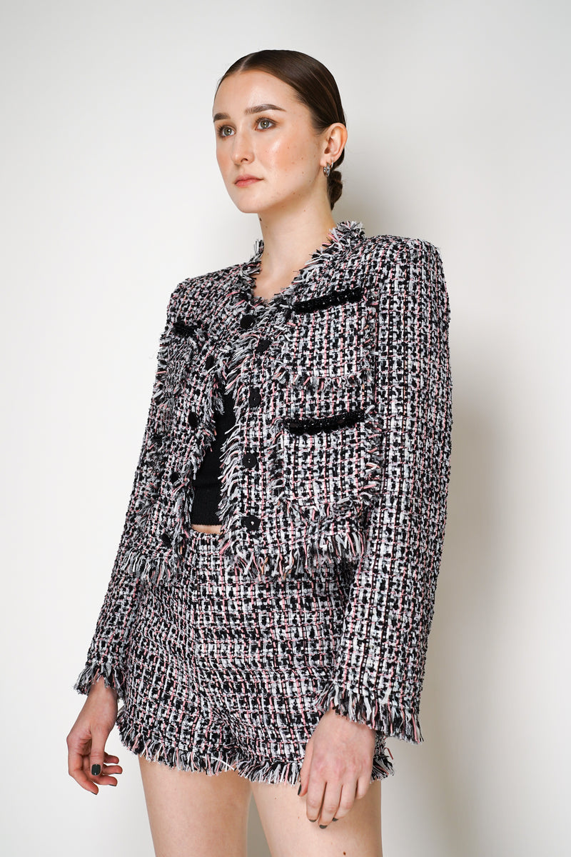 Self-Portrait Black and Pink Fringed Bouclé Jacket Vancouver. Shop Online or in Store.