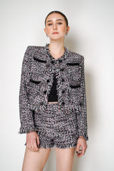 Self-Portrait Black and Pink Fringed Bouclé Jacket Vancouver. Shop Online or in Store.