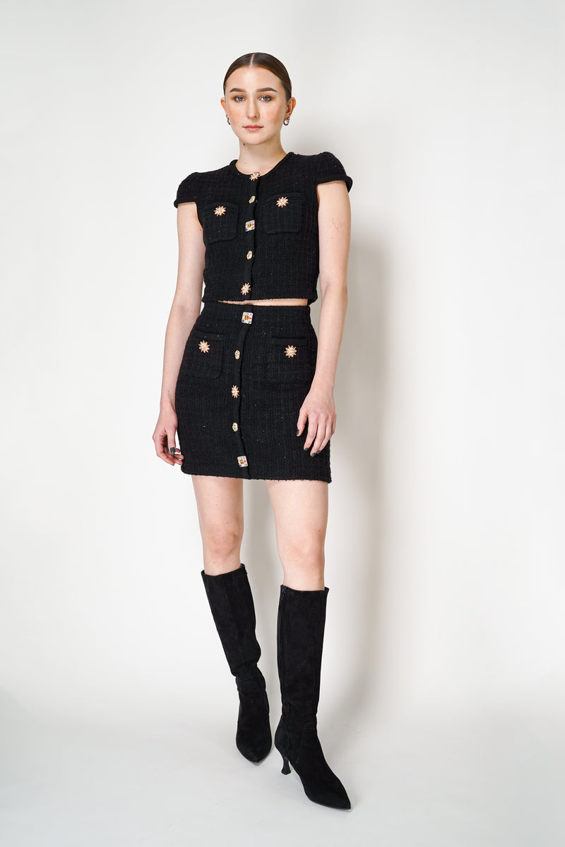 Self-Portrait Black Jewel Button Knit Mini Skirt Vancouver. Shop Online or in Store.