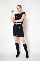 Self-Portrait Black Jewel Button Knit Mini Skirt Vancouver. Shop Online or in Store.