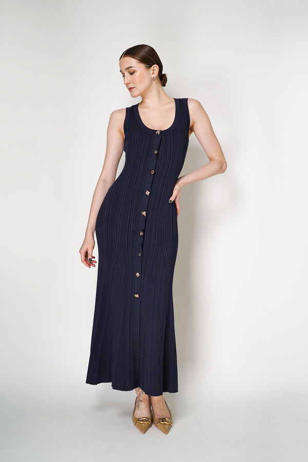 Self-Portrait Navy Viscose Knit Midi Dress Vancouver. Shop Online or in Store. 