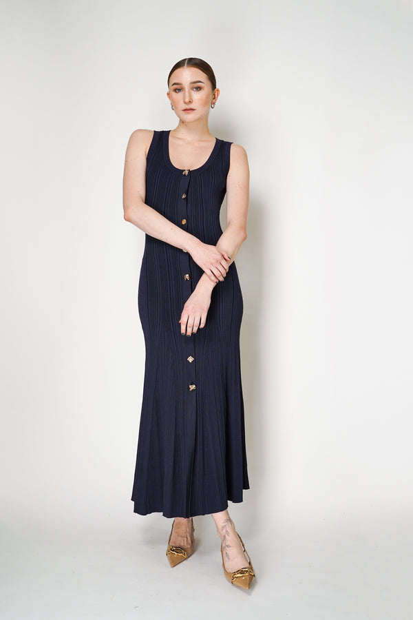Self-Portrait Navy Viscose Knit Midi Dress Vancouver. Shop Online or in Store. 