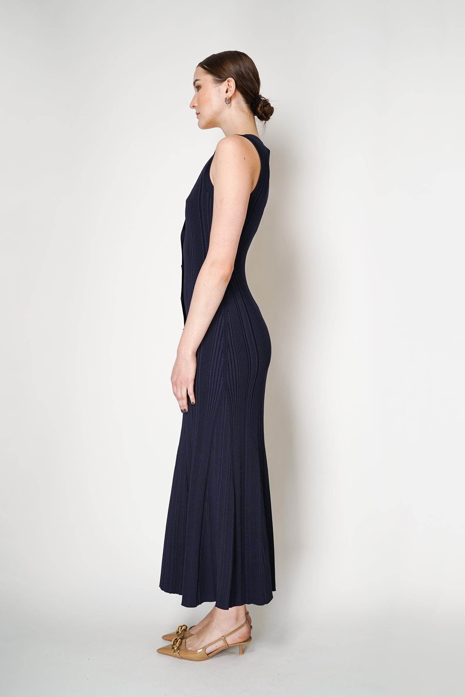 ワンピース SELF PORTRAIT RIBBED VISCOSE KNIT MIDI DRESS self-portrait Viscose Rib Knit Midi Dress in Blue | FWRD