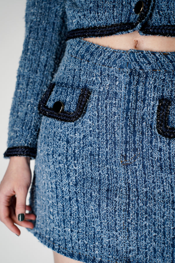 Self-Portrait Textured Denim Mini Skirt Vancouver. Shop Online or in Store.