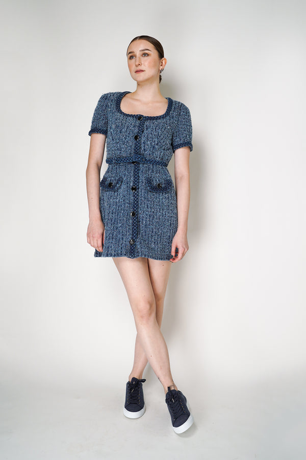 Self-Portrait Textured Denim Short Sleeve Mini Dress Vancouver. Shop Online or in Store.