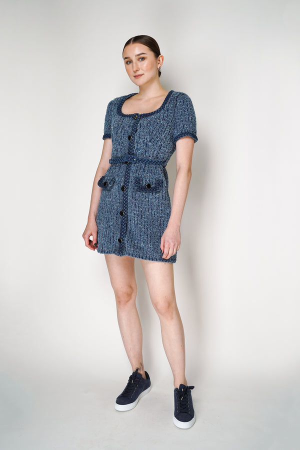 Self-Portrait Textured Denim Short Sleeve Mini Dress Vancouver. Shop Online or in Store.