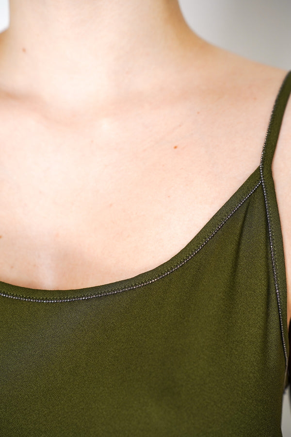 Fabiana Filippi Scoop Neck Camisole with Brilliant Detail in Loden Green Vancouver. Shop Online or in Store.