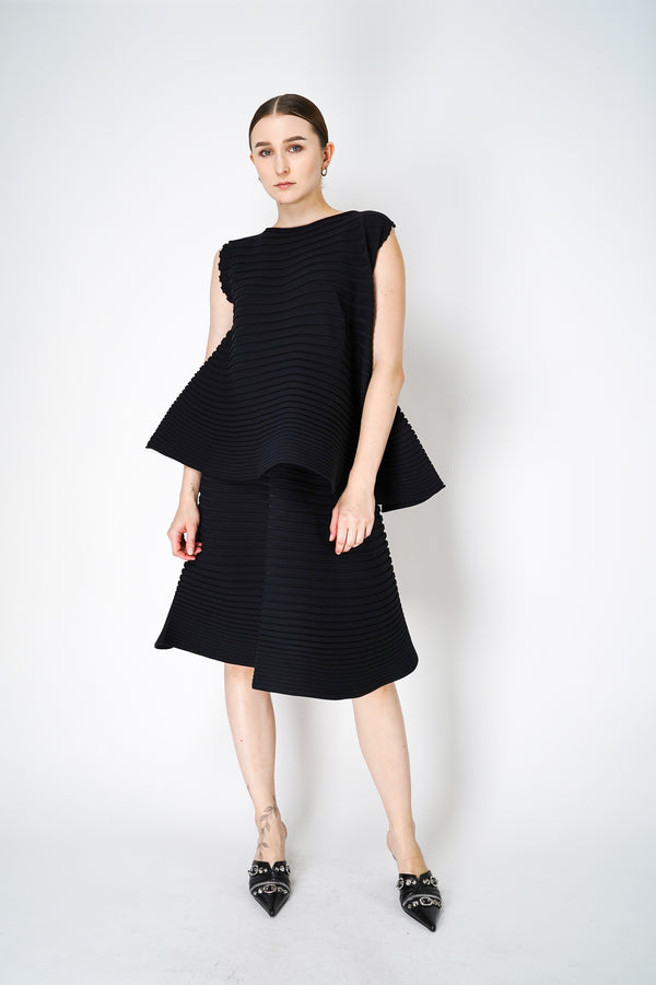 Pleats Please Issey Miyake Bounce Knit Flared Sleeveless Top in Black Vancouver. Shop Online or in Store.