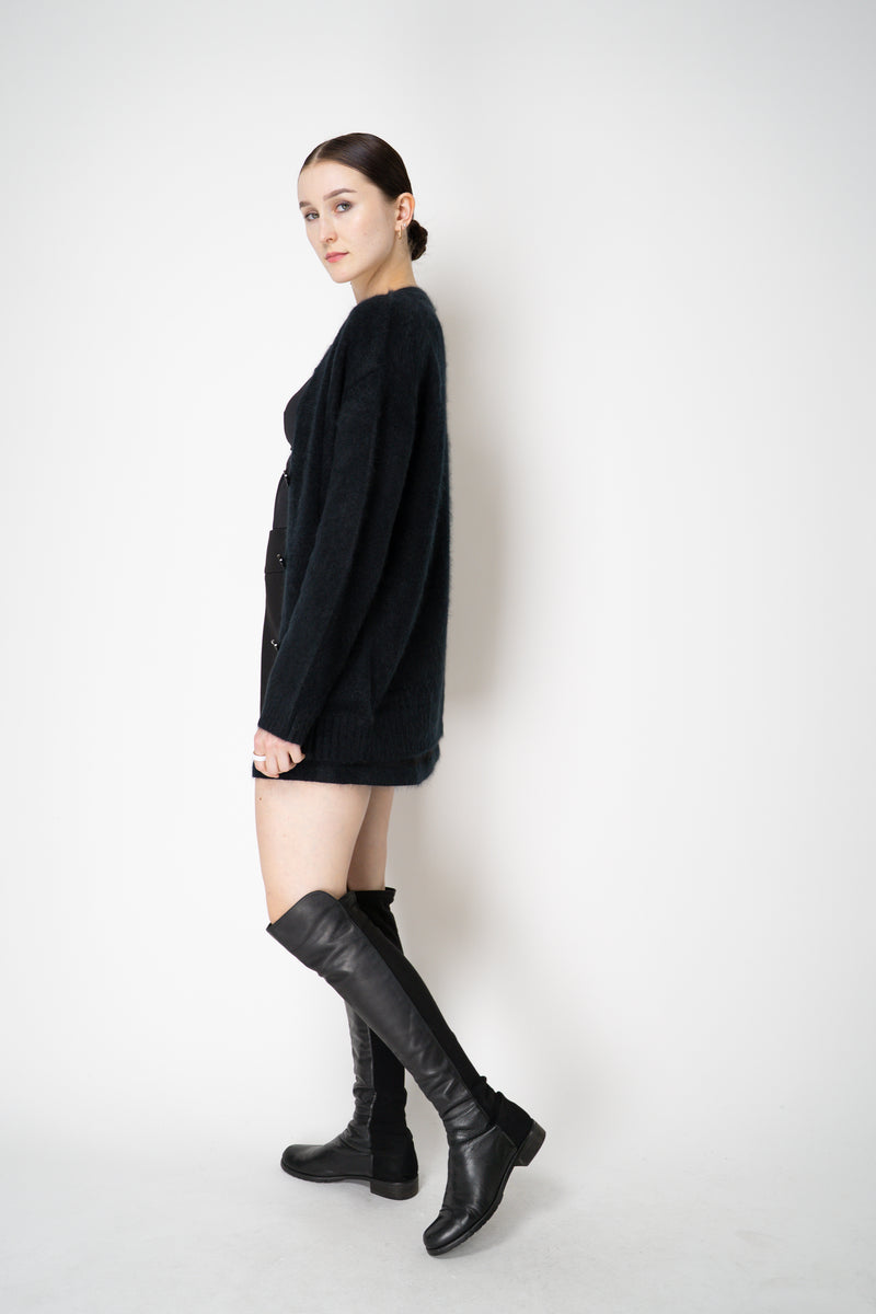 Dorothee Schumacher Virgin Merino-Cashmere Fuzzy Knit V-Neck Cardigan in Black Vancouver. Shop Online or in Store.