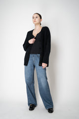 Dorothee Schumacher Virgin Merino-Cashmere Fuzzy Knit V-Neck Cardigan in Black Vancouver. Shop Online or in Store.