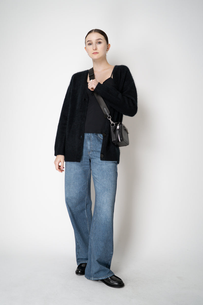 Dorothee Schumacher Virgin Merino-Cashmere Fuzzy Knit V-Neck Cardigan in Black Vancouver. Shop Online or in Store.