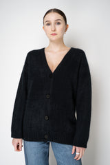 Dorothee Schumacher Virgin Merino-Cashmere Fuzzy Knit V-Neck Cardigan in Black Vancouver. Shop Online or in Store.