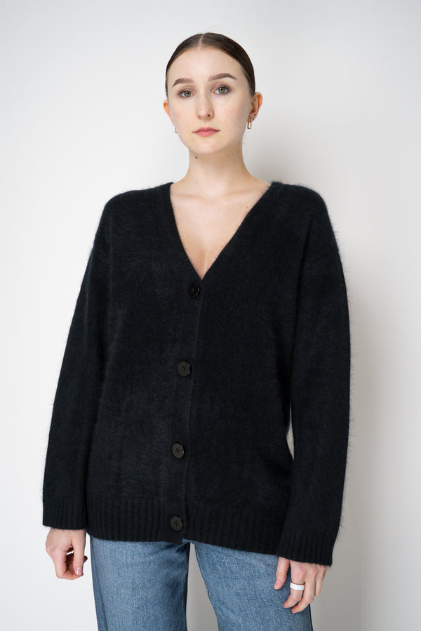 Dorothee Schumacher Virgin Merino-Cashmere Fuzzy Knit V-Neck Cardigan in Black Vancouver. Shop Online or in Store.
