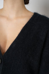Dorothee Schumacher Virgin Merino-Cashmere Fuzzy Knit V-Neck Cardigan in Black Vancouver. Shop Online or in Store.