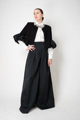 Sara Roka Crash Taffeta Button-Up Blouse with Trail Hem in White