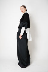 Sara Roka Crash Taffeta Button-Up Blouse with Trail Hem in White