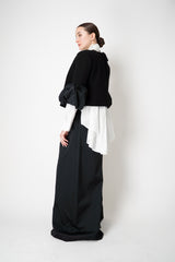 Sara Roka Crash Taffeta Button-Up Blouse with Trail Hem in White