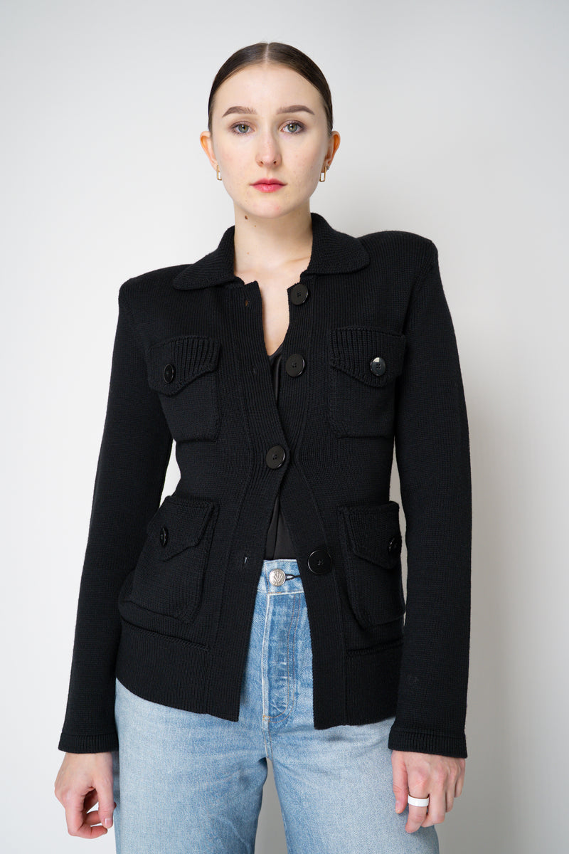 Dorothee Schumacher Virgin Wool Knit Multi-Pocket Jacket in Black Vancouver. Shop Online or in Store.