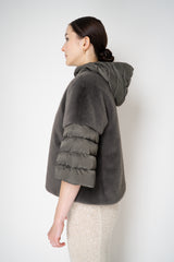 Herno Quilted Cropped Bell-Shape Brushed Fur Coat in Grey
