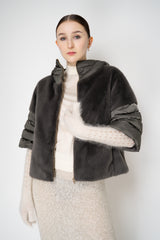 Herno Quilted Cropped Bell-Shape Brushed Fur Coat in Grey