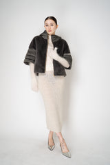Herno Quilted Cropped Bell-Shape Brushed Fur Coat in Grey