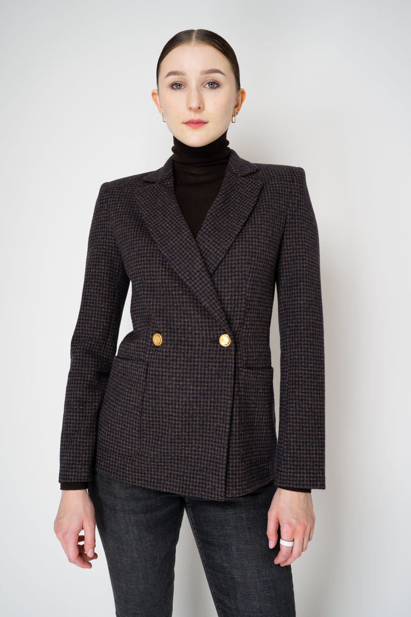 Harris Wharf London Stretch Knit Blazer in Brown and Blue Houndstooth Print