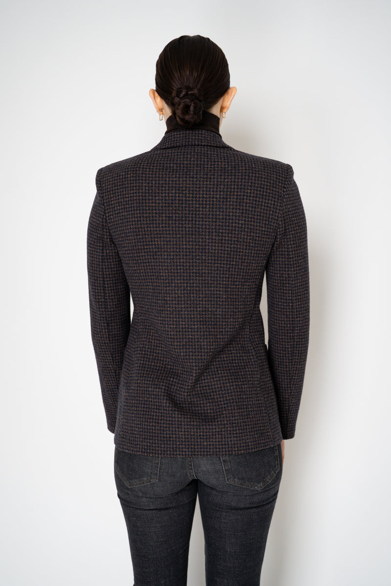 Harris Wharf London Stretch Knit Blazer in Brown and Blue Houndstooth Print