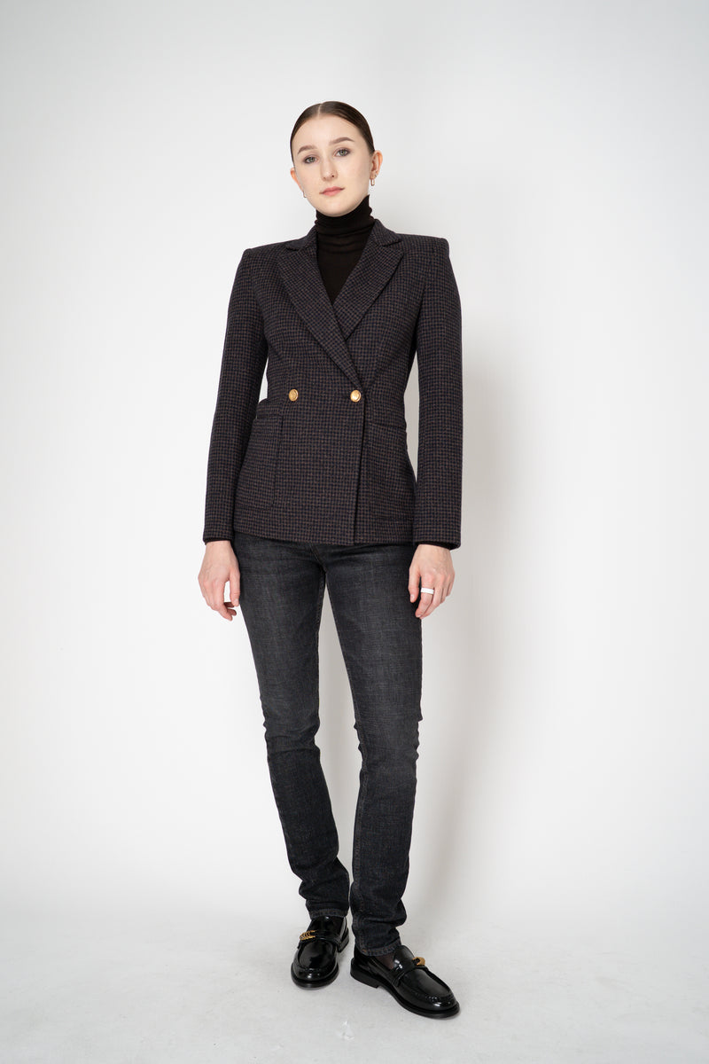 Harris Wharf London Stretch Knit Blazer in Brown and Blue Houndstooth Print
